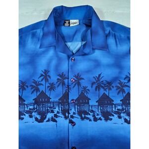 Kennington Ltd Mens XL Blue Ombre Tropical Island Palm‎ Tree Button Up Shirt